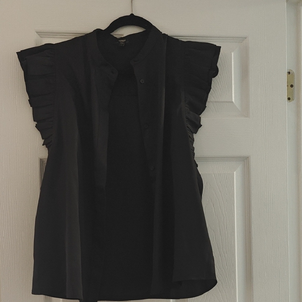 Express Black Ruffled Buttoned Blouse